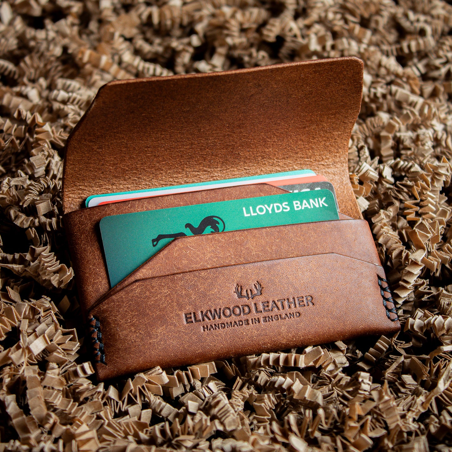 Brown leather wallet open with card slots - Noce pueblo Italian leather - slim cardholder etc wallet