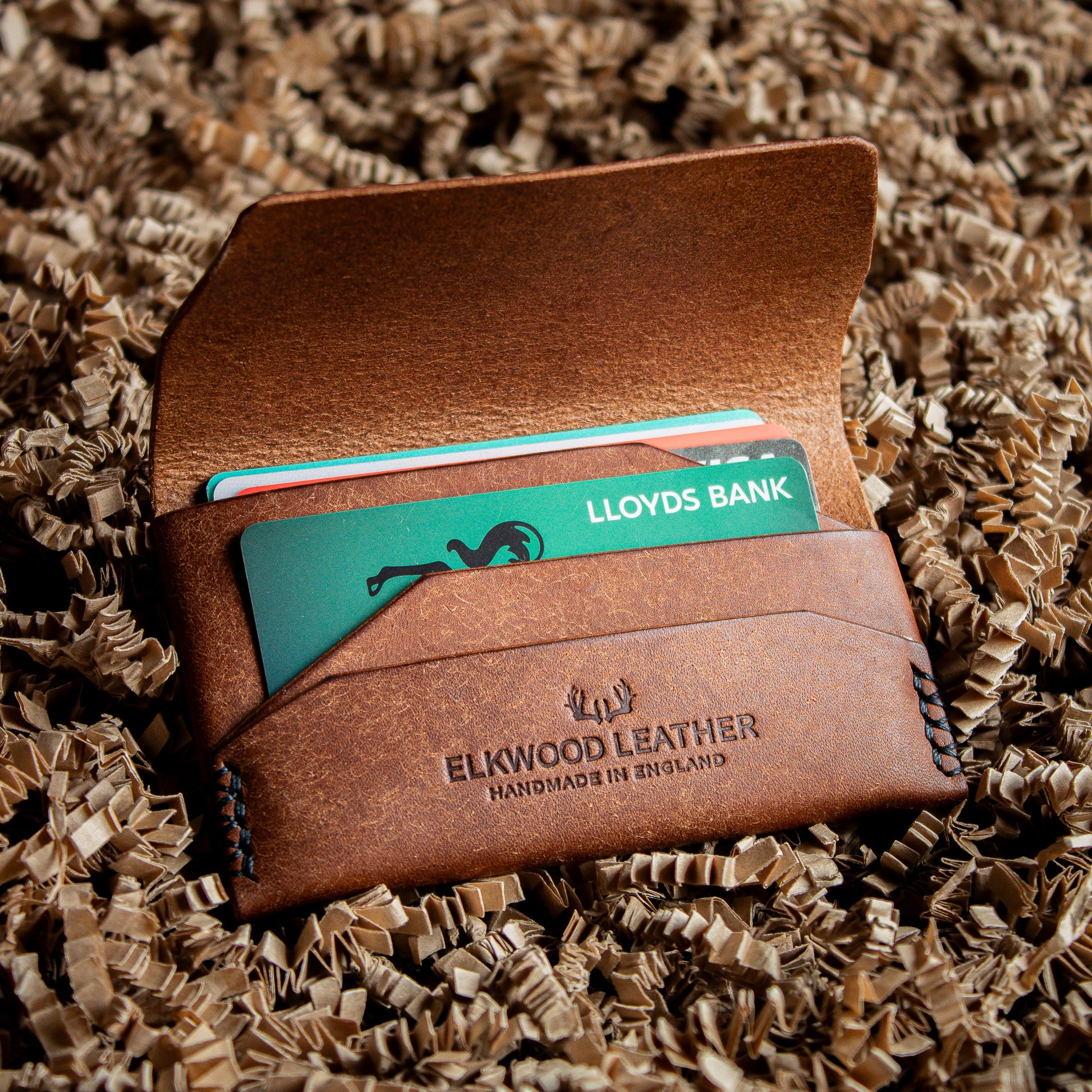 Brown leather wallet open with card slots - Noce pueblo Italian leather - slim cardholder etc wallet