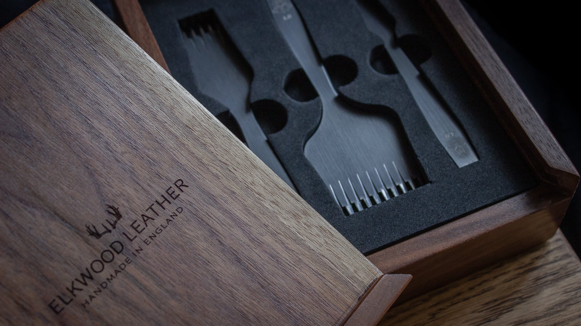 Elkwood Leather French style Pricking Iron tools in wooden box