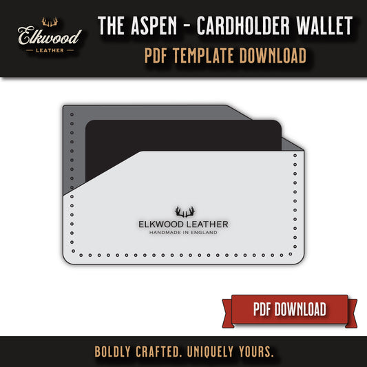 computer image - Elkwood Leather - The Aspen Cardholder wallet digital download pdf template