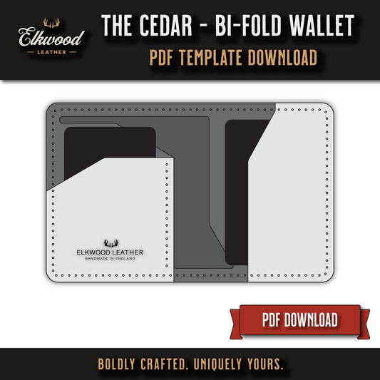 Elkwood Leather - The Cedar leather bifold wallet digital download pdf template pattern