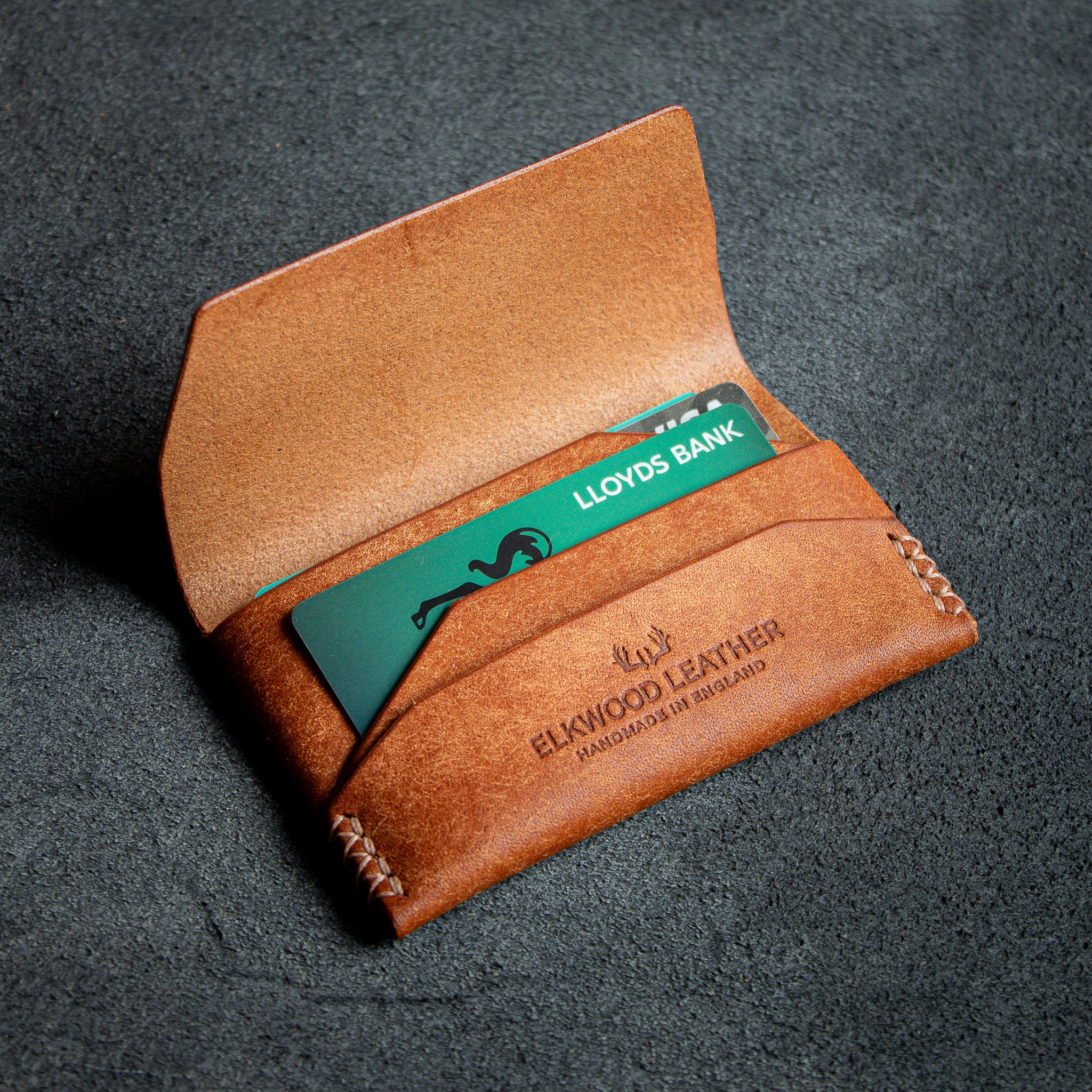 Front pocket everydaycarry wallet in cognac pueblo leather - open with card slots