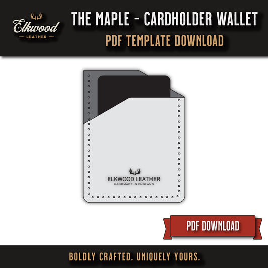 Computer image of a leather cardholder wallet - Elkwood Leather - The Maple Cardholder wallet digital download pdf template