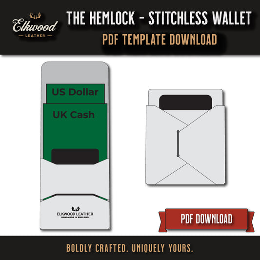 EDC Stitchless wallet DIY template - computer image UK cash wallet, US dollar wallet