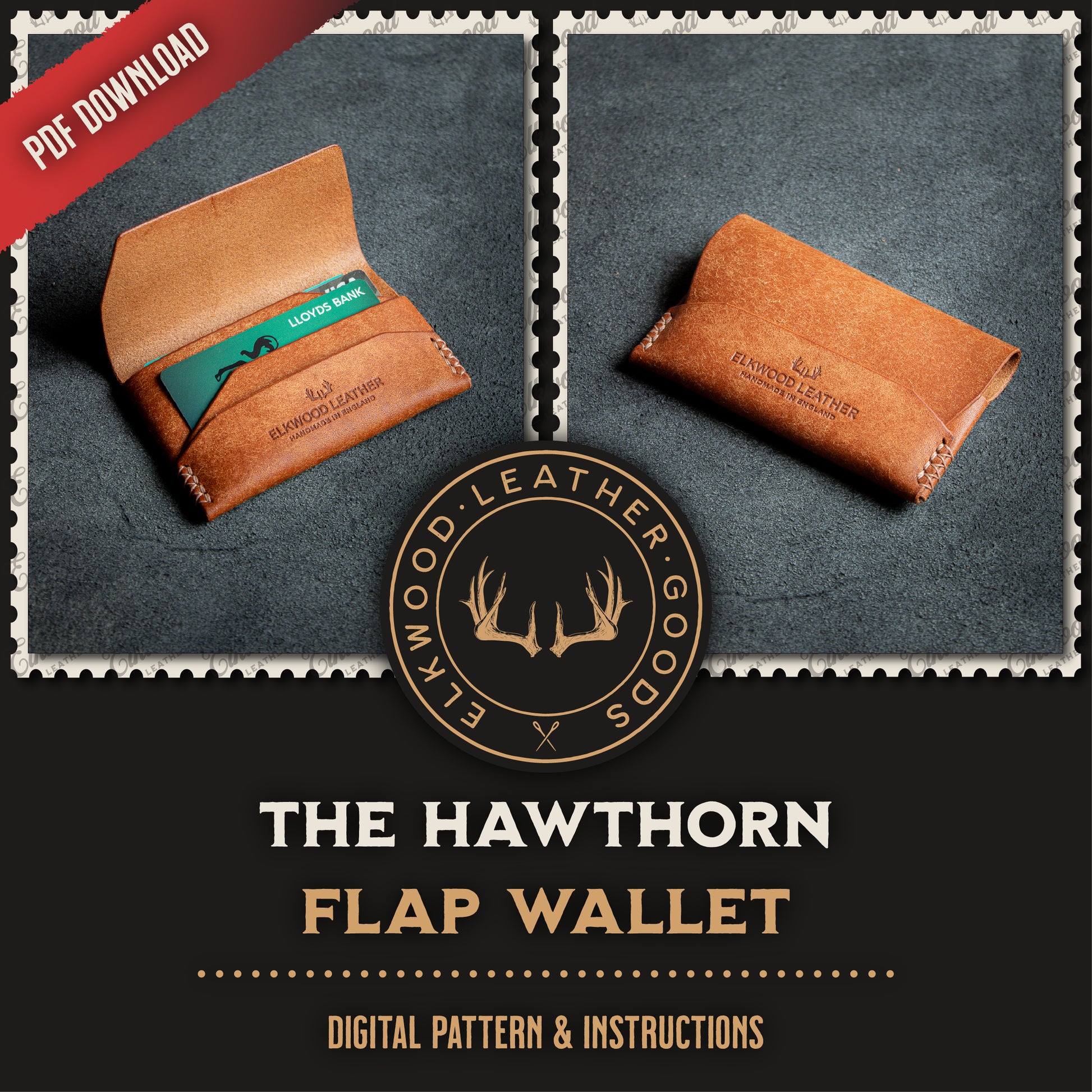 The Hawthorn flap wallet PDF - Cardholder wallet PDF template pattern download