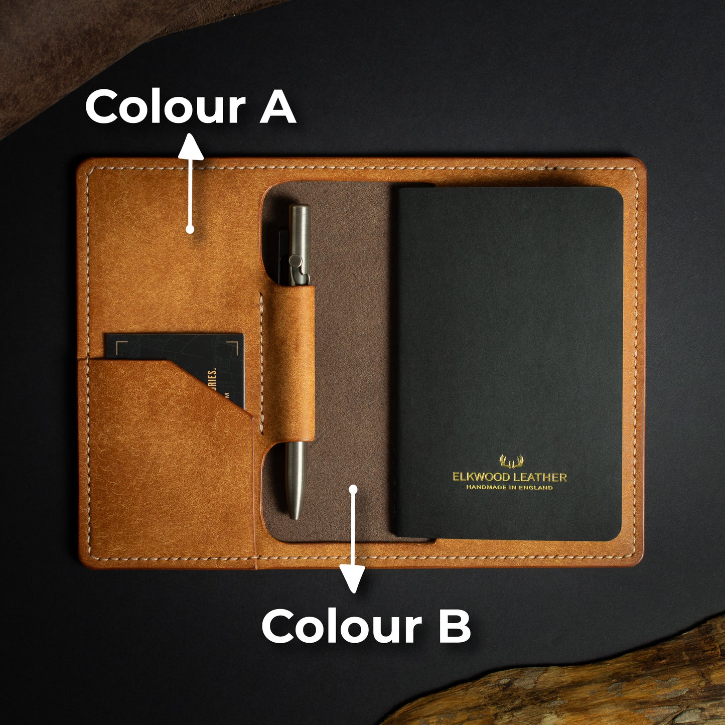 Elkwood Leather - The Spindle leather notebook holder colour variant options